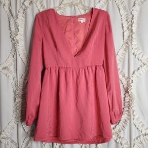 Superdown deep V neck fit and flare mini pink dress Medium